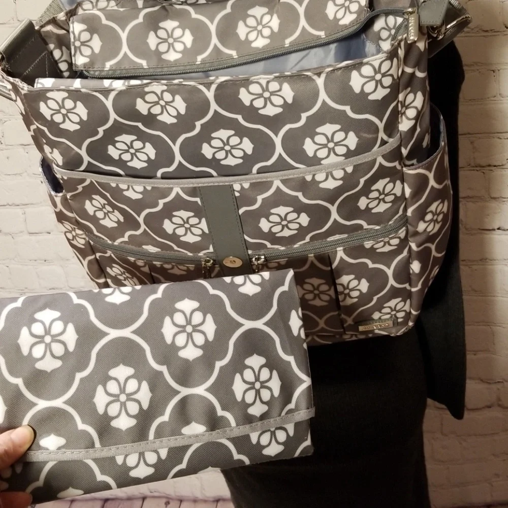 JJ Cole Grey Floral Backpack Diaper Bag